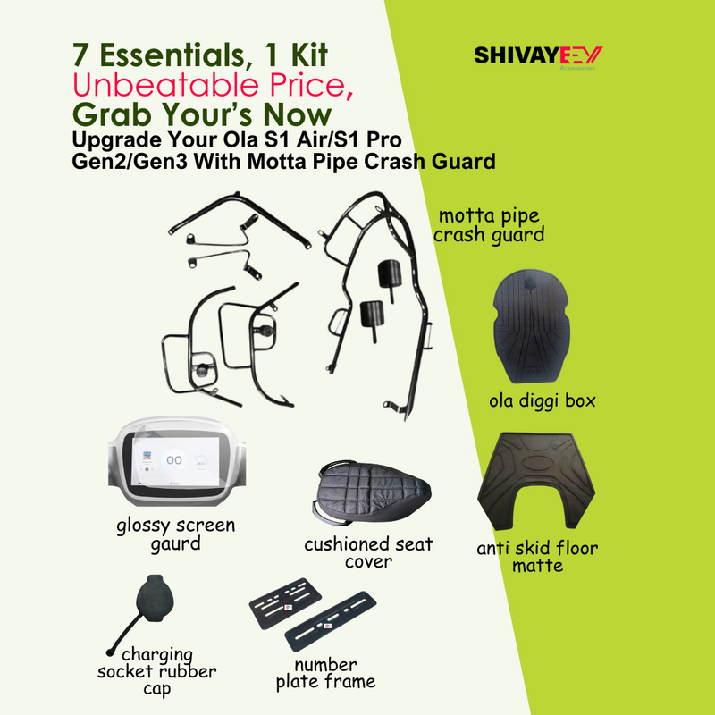 Combo Pack Of 7 In one Accessories Kit with motta pipe crash guard For Ola S1 Air/S1 Pro Gen2/S1 Pro Gen3
